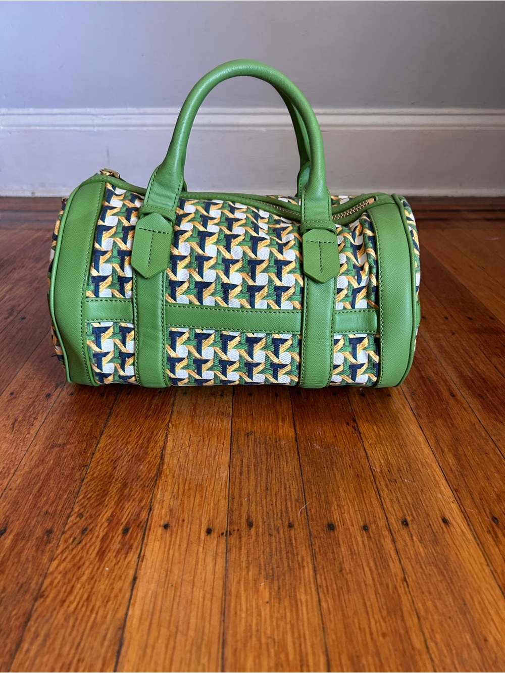 Tory Burch Riviera Leaf Green Canvas Satchel
